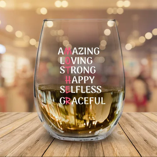 Vista 7 de Copa de vino para madre con palabras cariñosas y cariñosas, regalo de copa de vino para la mejor mamá, regalo para el día de la madre, divertido