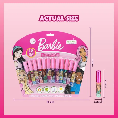 Vista 6 de Barbie - Juego de brillo de labios, 12 piezas a base de plantas, a partir de 3 años