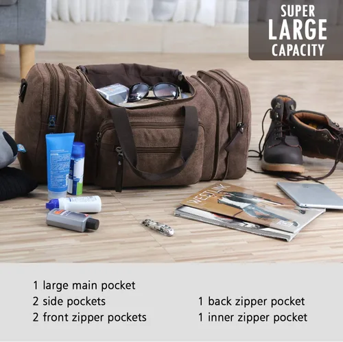 Vista 10 de Bolsa de viaje para hombre (lona, bolsa de fin de semana), Negro), A-001