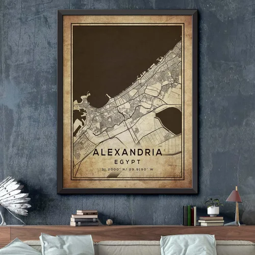 Vista 2 de Mapa de Alejandría, Egipto, Vintage Western (8x10)