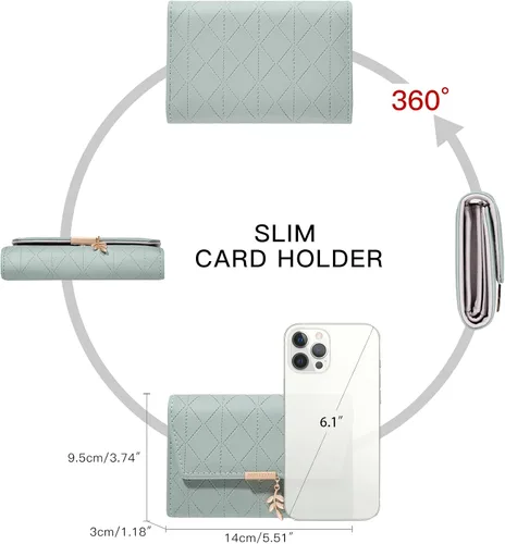 Vista 5 de RNIEGA Cartera de cuero para mujer, pequeña, plegable, con bloqueo RFID, tarjetero con bolsillo para monedas, con cremallera