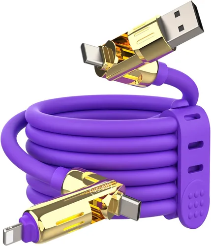 Vista 20 de MFish Cable de carga USB 4 en 1 con funda de transporte, cable de carga rápida de 240 W, USB-A y USB-C dual a USB-C/Lightning, para iPhone Negro