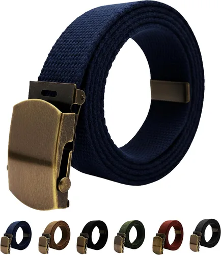 Vista 10 de Cinturón de lona para cinturón, cinturón militar, cinturón de golf, cinturón de uniforme con hebilla de latón antiguo y punta de 50 pulgadas