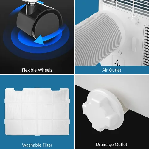 Vista 8 de COSTWAY Aire acondicionado portátil de 1,0000 BTU, refrigeración para espacio de hasta 350 pies cuadrados con 3 modos, enfriador de aire