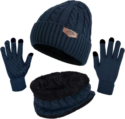 Vista 18 de Loritta Winter Hats for Men, 3 PCS Fleece Beanie Scarf Gloves Set A-Negro