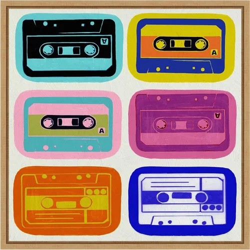 Vista 9 de Amanti Art Framed Canvas Wall Art 16x16 Retro Cassettes by PI Studio, Framed Wall Art Canvas, Entertainment Artwork, Traditional Decor, Small Poster