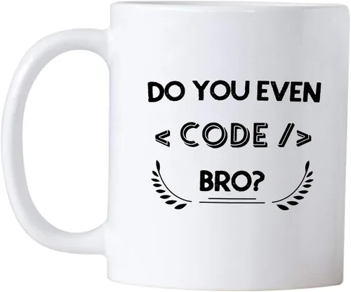 Vista 2 de Regalos de programador de computadora. Taza de café programadora nerd de 11 onzas con texto en inglés "Do You Even Code". Idea de regalo