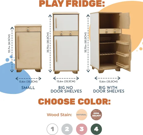 Vista 3 de Refrigerador de juguete de madera para niños pequeños, juguetes Montessori para niños, regalo para decoración de sala de juegos de 2º y 3º Nogal
