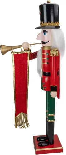 Vista 4 de Northlight Soldado cascanueces de Navidad rojo y verde de 36 pulgadas con cuerno