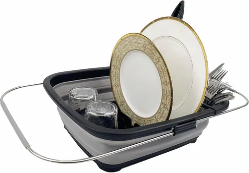Vista 4 de SAMMART Escurridor de platos de plástico plegable expandible de 8L (2.11 galones), estante de secado plegable, organizador de vajilla portátil