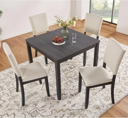 Vista 3 de Harper & Bright Designs Juego moderno de mesa de comedor de 5 piezas de madera para 4 - Mesa de cocina cuadrada pequeña de 34.5" y sillas