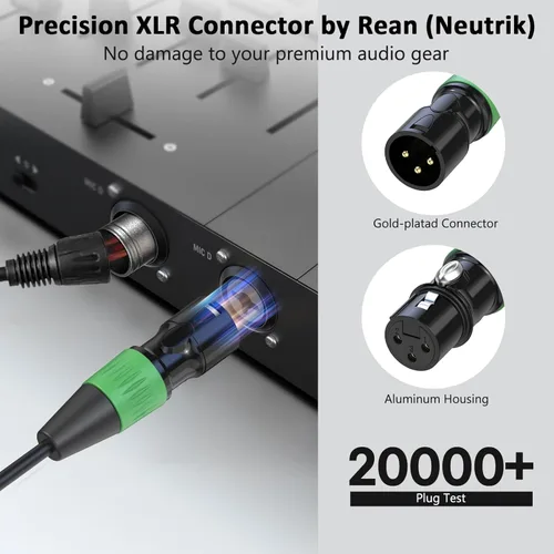 Vista 4 de Cables XLR de 3 pies, 4 unidades, cables de micrófono macho a hembra, 3 pines, conectores codificados por color chapado en oro para micrófonos