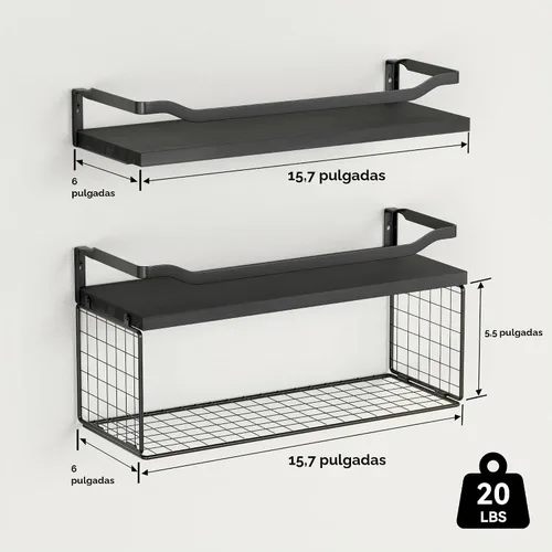 Vista 3 de WOPITUES Estantes flotantes con cesta de almacenamiento de alambre, estantes de baño sobre el inodoro con barandilla protectora de metal, estantes