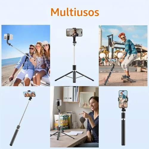 Vista 6 de Trípode para selfie stick de 67 pulgadas, trípode portátil para teléfono celular con control remoto inalámbrico, soporte de viaje extensible
