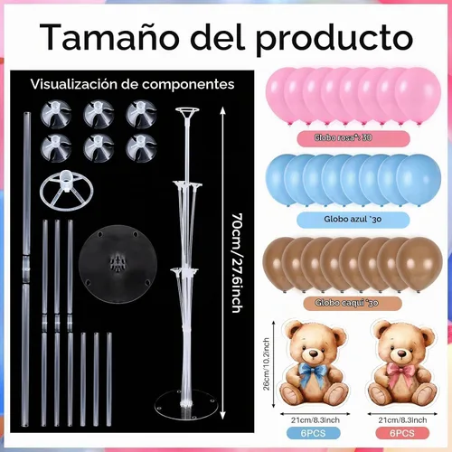 Vista 3 de 12 juegos de kit de soporte para globos de oso para centro de mesa de baby shower de oso bebé para mesas, decoración para fiesta de revelación