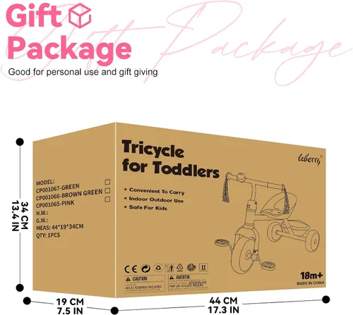 Vista 8 de Liberry Triciclo para niños de 2, 3 y 4 años, triciclo para niños con campana, cesta trasera y pedal extraíble, bicicleta de 3 ruedas, juguetes