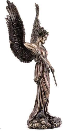 Vista 4 de Top Collection Estatua del ángel de la paz con espada, escultura de la dama de Fátima en bronce fundido en frío de primera calidad, figura
