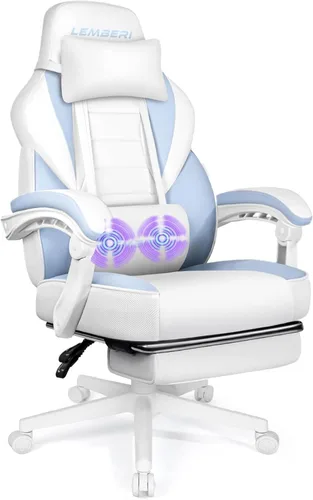 Vista 12 de LEMBERI Sillas de juegos para adultos, sillas ergonómicas de videojuegos con reposapiés, silla de juegos grande y alta, capacidad de peso de 400