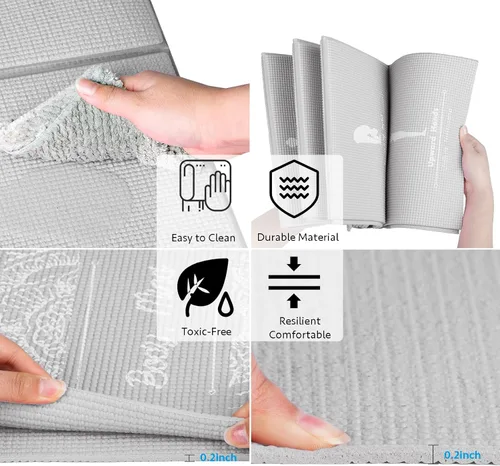 Vista 4 de Tapete de yoga plegable para mujer, tapete de ejercicio antideslizante para gimnasio en casa, juego de alfombrillas de yoga de viaje de 0.197 in
