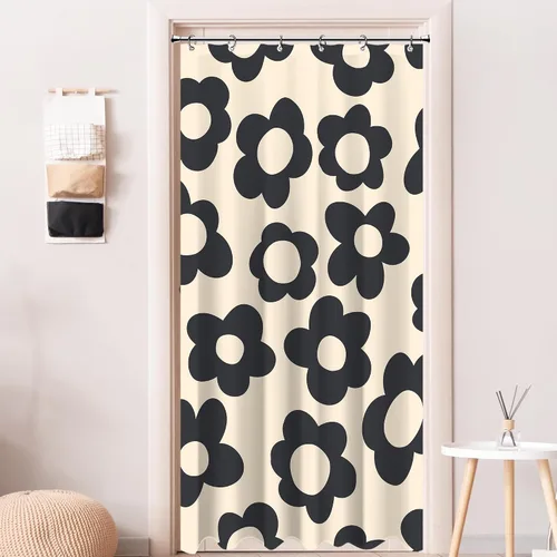 Vista 17 de Cortina de ducha pequeña para casa rodante, tamaño medio, estilo retro de los 70, con flores bonitas, estética abstracta de margaritas, decorativa