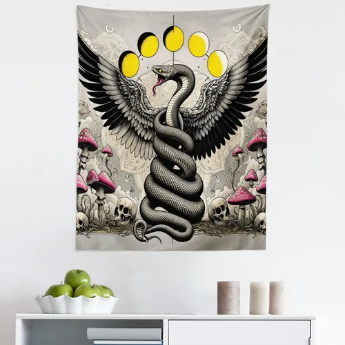 Vista 14 de Ambesonne Tapiz hippie, abrazo de hongos de ensueño y árbol de la vida místico y mandal verde, decoración de tela para colgar en la pared
