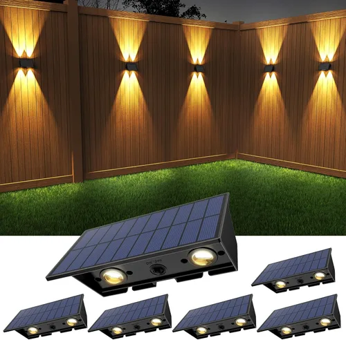 Vista 12 de Luces solares para valla, paquete de 6 luces solares para exteriores, color blanco cálido + RGB arriba y abajo, impermeables, 100 lúmenes