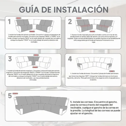 Vista 8 de Fundas impermeables para sofá reclinable seccional en forma de L, 7 piezas, antideslizantes, lavables, juego de fundas reclinables para mascotas