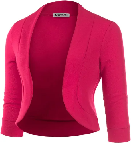 Vista 2 de DOUBLJU Bolero - Chaqueta corta con frente abierto, manga 34, básica, para negocios, casual, para mujer, talla grande