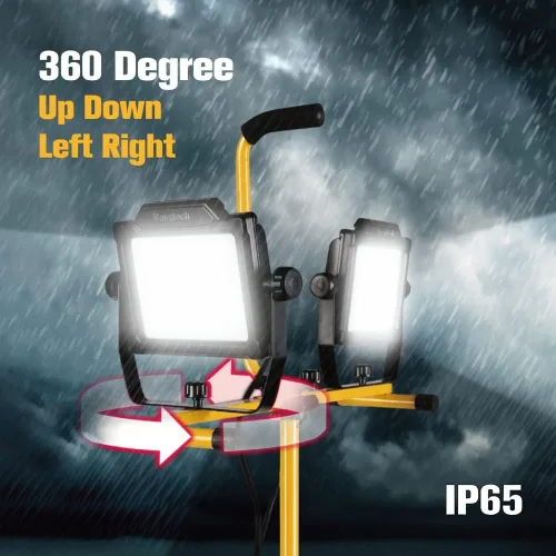 Vista 6 de Luz de trabajo LED de doble cabeza de 180 W 20000 lúmenes con soporte para trípode, 4 brillos ajustables, cable de alimentación impermeable IP 65