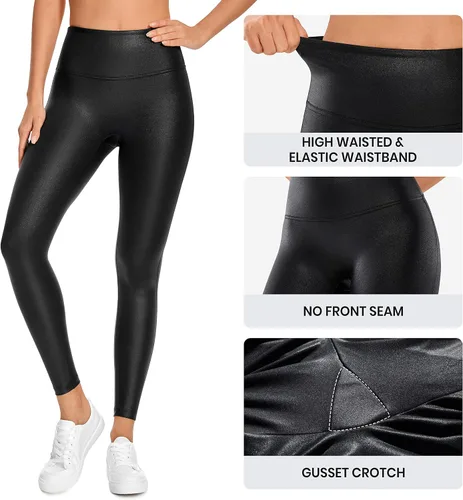 Vista 4 de CRZ YOGA Butterluxe Matte Faux Leather Leggings for Women 26.5'' - No Front Seam High Waist Stretch Tights Pleather Pants