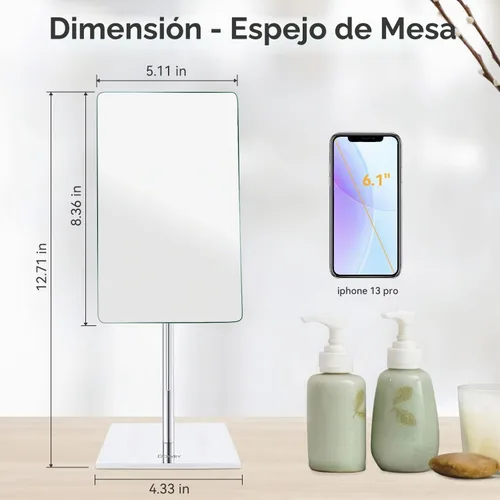Vista 6 de DOWRY Espejo de maquillaje con aumento de mesa, espejo de tocador cromado