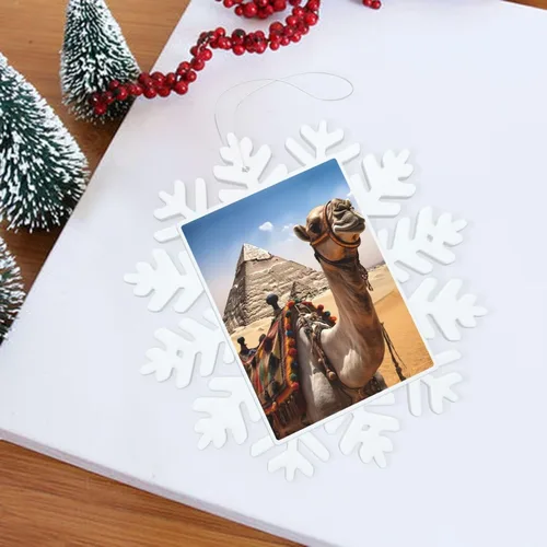 Vista 7 de Adornos de copo de nieve de Navidad con estampado de pirámide de camello, decoraciones colgantes de Navidad, adornos de árbol de Navidad