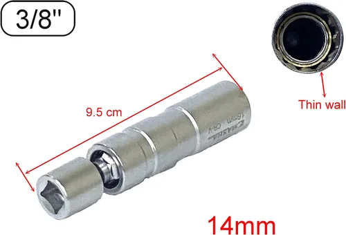 Vista 6 de 3/8 de pulgada de llave giratoria magnética pared delgada 0.551 in bujía enchufe universal junta 12PT (0.551 in)