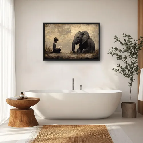Vista 2 de Arte de pared grande de elefante Niño Leyendo Imágenes Decoración de Pared Animal Lienzo Elefante Estampado Pintura Obra de Arte Moderna Decoración