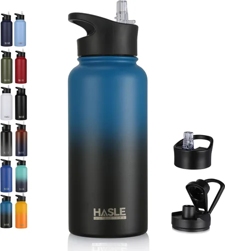Vista 49 de HASLE OUTFITTERS Botella de agua aislada de 22 onzas, botella de agua de acero inoxidable de doble pared de boca ancha con tapa de popote y tapa
