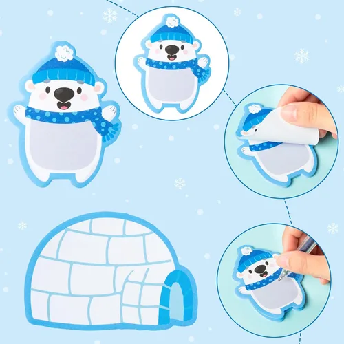 Vista 3 de ANGOLIO Notas adhesivas de animales polares - 30 piezas Notas autoadhesivas lindas de invierno con temática de animales árticos, notas adhesivas