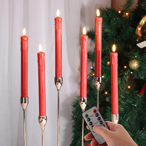 Vista 9 de Velas sin llama negras con control remoto, velas de LED realistas parpadeantes, operadas a batería, juego de 6