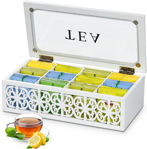 Vista 8 de Caja de té, organizador y almacenamiento de té de madera, 12 SMOKY