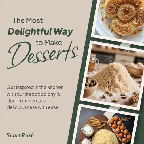 Vista 6 de SnackRush Kadayif seco y picado - Masa Phyllo triturada 500g (1.1lb) Perfecto para Kunafa, Knafeh, chocolate de Dubai, postres de crema