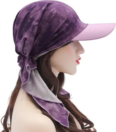 Vista 3 de ZLYC Gorro ligero con ala de quimioterapia para mujer, bufanda para la Tie Dyed Purple