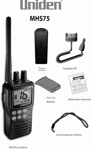 Vista 2 de Uniden Radio marino sumergible de 2 vías 6 W VHF. Impermeable IPX8/JIS8.