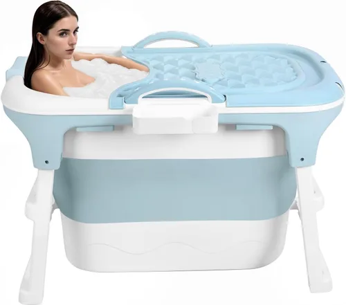 Vista 11 de 43" Large Foldable Bathtub, Freestanding Surround Collapsible Bathtub, Extra Large Foldable Bathtub with Plastic Frame, Family SPA Soaking Tub for