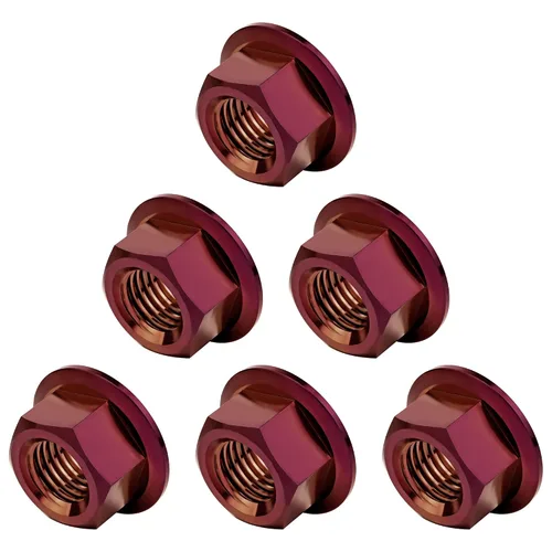 Vista 65 de Tuercas hexagonales Titanium DIN6923 (paso M5 0.03 in, negro) M5 M6 M8 M10 M12 M14 M16 para bicicletas, motocicletas, coches, paquete de 6