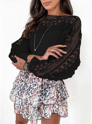 Vista 2 de Hdieso Womens Solid Color Sweaters Lace Long Sleeve Comfy Knit Pullover Oversized Knitted Tops
