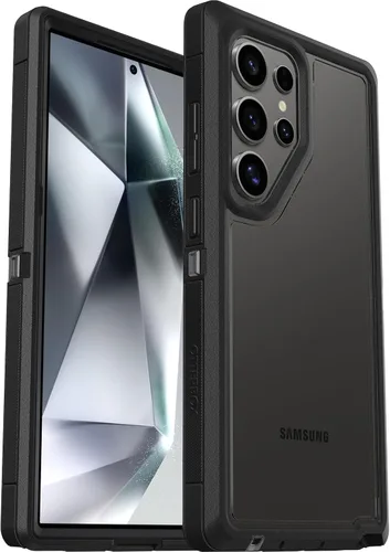 Vista 4 de OtterBox Funda transparente para Samsung Galaxy S24 Ultra Defender Series XT, lado oscuro (negro/transparente), sin pantalla, resistente, con cordón