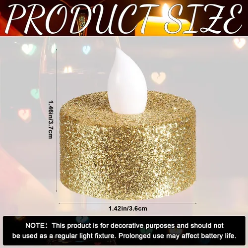 Vista 2 de Mudder 24 Piezas Velas de Té Doradas LED Velas Tealights Sin Llama Votivas Operadas con Batería Velas de Té Eléctricas con Purpurina Tealight
