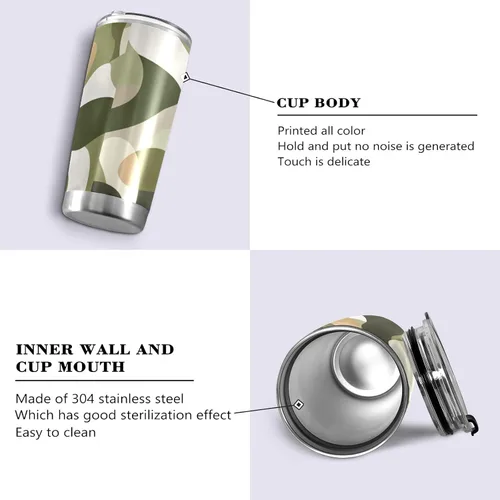 Vista 2 de Camouflage Green White Stainless Steel vacuum insulated water bottle Leak-proof Lid and Straw 20oz travel coffee mug for travel reusable vacuum