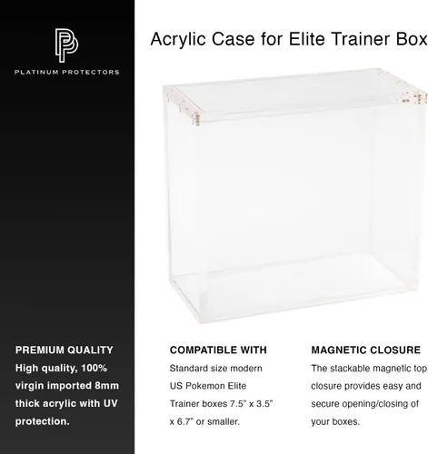 Vista 3 de Platinum Protectors Vitrina acrílica para Pokemon Elite Trainer Box con tapa magnética