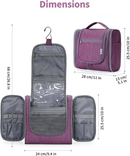 Vista 5 de Narwey - Neceser de viaje colgante, organizador de maquillaje y productos cosméticos para mujeres y hombres, Aa-morado., L