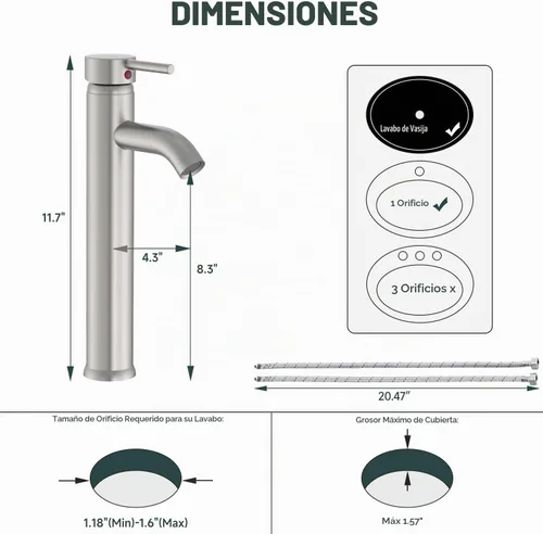 Vista 2 de Canilla monomando Greenspring para lavamanos de baño, de acero inoxidable, SYNCHKG080148